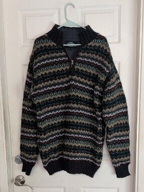 Lost Horizons Handknit Wool Cotton Sweater – Pull Over 1/4 Zip Men XXL